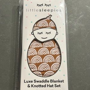 Little Sleepies Rust Rainbow Luxe Swaddle Blanket and Knotted Hat set
